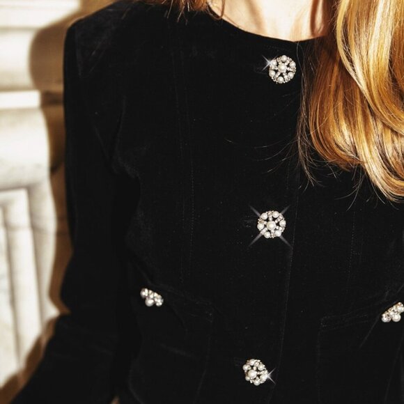 NWT Born on Fifth x Antonio Melani Constance Black Velvet Cropped Jacket Sz 10 - Picture 1 of 6